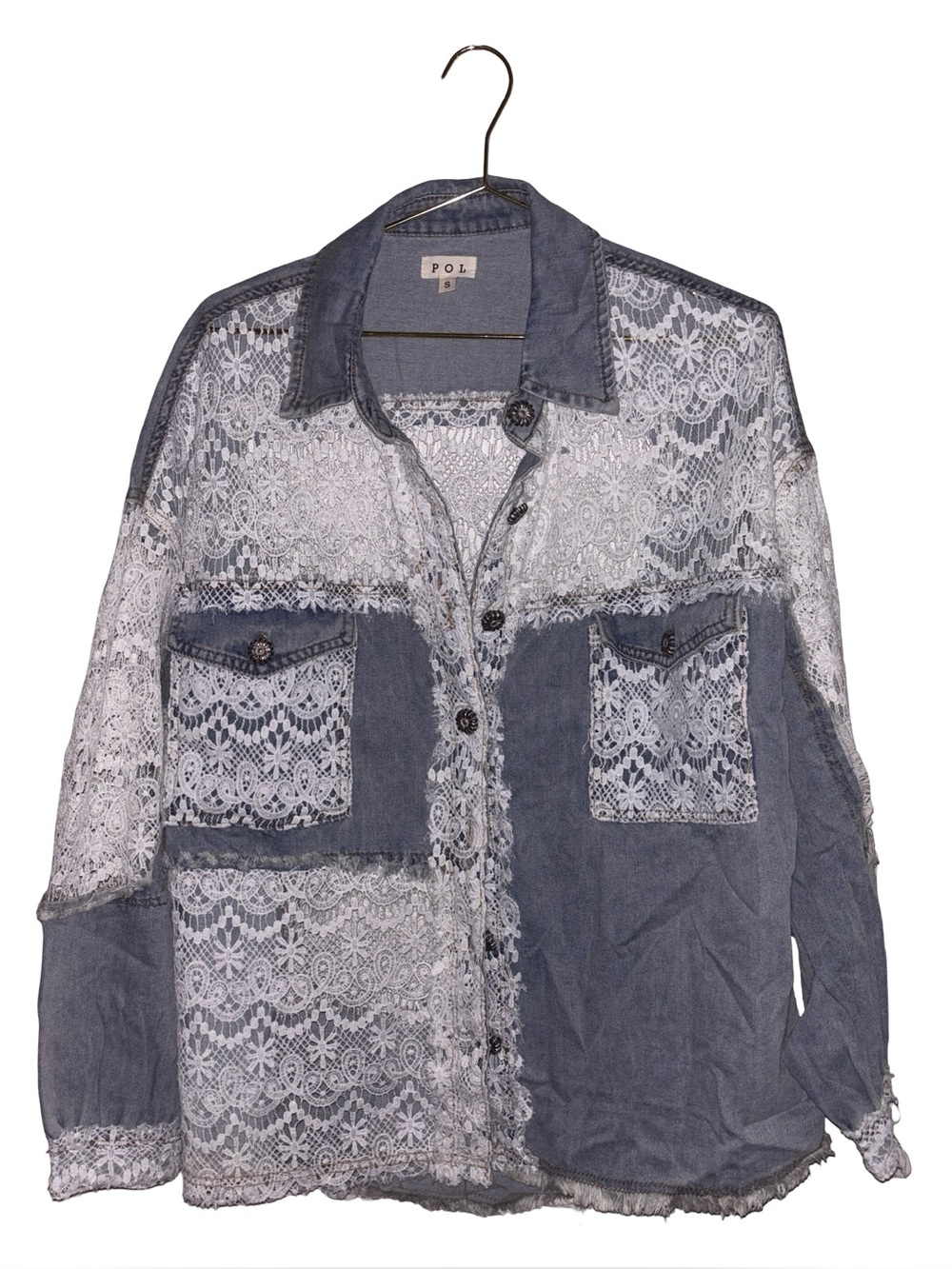 POL Denim & Crochet/Lace Jacket Small Oversized 100% Cotton